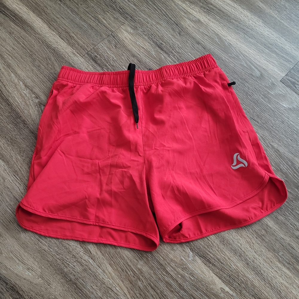 Red Athletic Workout Shorts with Drawstring